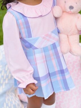 Beaufort Bonnet Girls Pastel Plaid Pinafore Dress
